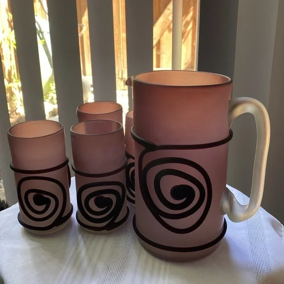A  five piece set of purple art glass pitcher and glasses - Picture 11 of 16